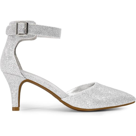 Dream Pairs Women's Silver Faux Suede pointed Toe Kitten Heels Pumps Shoes - Picture 2 of 7